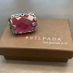 R2306 Silpada pink sterling flower ring